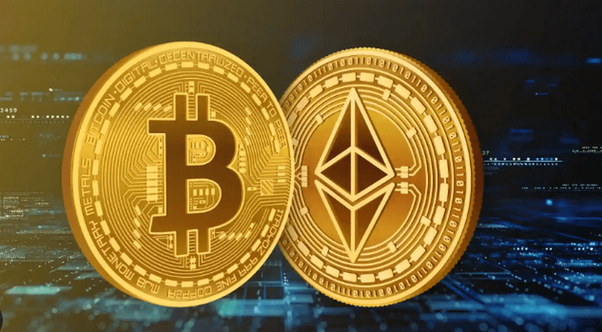 A graphic comparing Bitcoin vs. Ethereum, showing the symbols for each to represent the choice for a smarter investment in 2025. 